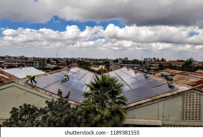 Roof Mounted Solar Power Plant On A Factory Roof In Kenya In Africa