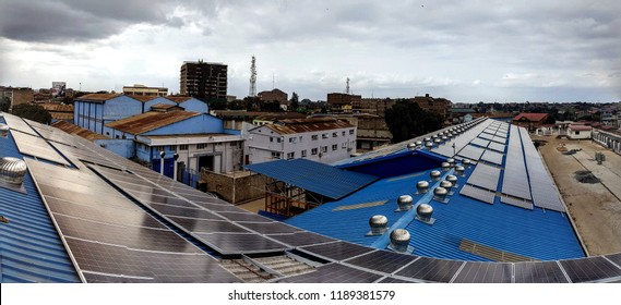 Roof Mounted Solar Power Plant On A Factory Roof In Kenya In Africa