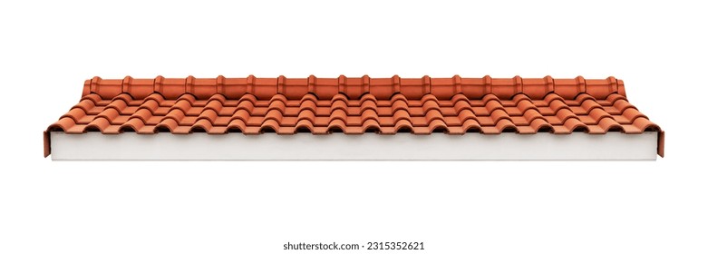 Roof orange tile pattern isolated on white background with clipping path