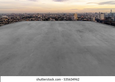 Roof Top Balcony On The Building With Cityscape Background.