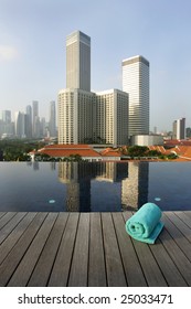 Roof Top Infinity Pool And Business District Skyline, Singapore