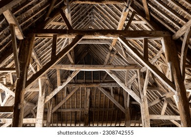 Roof trusses in a a Sixteenth century tithe barn.