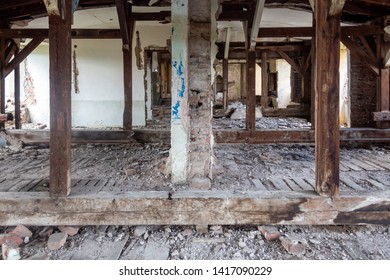Roof Wooden Columns in Old Abandoned Building - Shutterstock ID 1417090229
