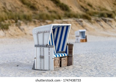 roofed wicker beach chair in northern germany