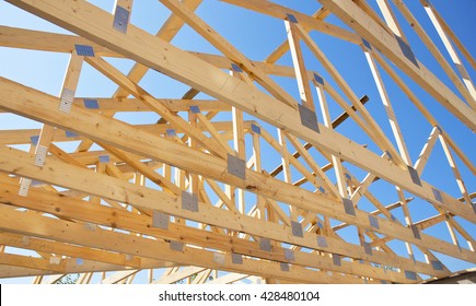 Roofing Construction. Wooden Roof Frame House Construction.
