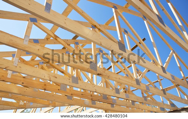 Roofing Construction. Wooden Roof Frame\
House Construction.
