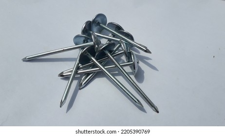 Roofing Nails Or Paku Payung Isolated On White Background