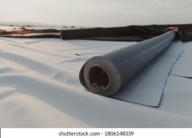 Roofing PVC membrane in rolls placed on the roof of the site