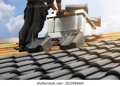 Roofing Work, New Covering Of A Tiled Roof