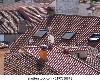 Roofs Of An Old City With Chimneys And Tv Antennas Hd Image