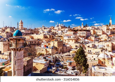 Roofs of Old City with Holy Sepulcher Church Dome, Jerusalem, Israel