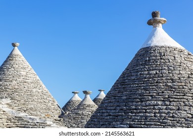 The roofs of the trulli in detail. The trulli are typical Apulian constructions