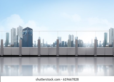 Rooftop Balcony With Skyscraper At Sunny Day