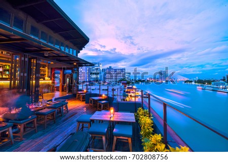 Rooftop Bar.Overlooks the Chao Phraya river in Bangkok ,Thailand