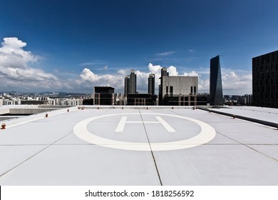 Rooftop of building with heliport mark