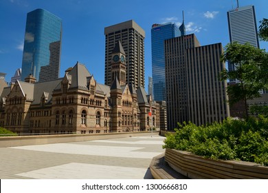 Rooftop Garden And Patio At Toronto City Hall With Old City Hall And Highrise Towers  Toronto, Ontario, Canada - July 27, 2012