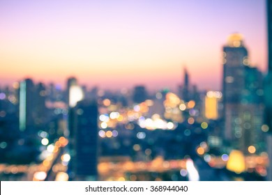 Rooftop Night Party Concept: Balcony View Of Blur City Sunset Background