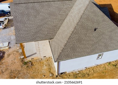 Rooftop In A Part In Roof Of The Construction Of New Home Object With Aerial Panoramic View