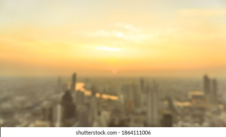 Rooftop Party Blur City Background Of Blurry Sunrise Or Happy Golden Hour Sunset Evening With Heatwave, Summer Sun Heat Wave, And Cityscape Buildings Skyline Backdrop For June Solstice 