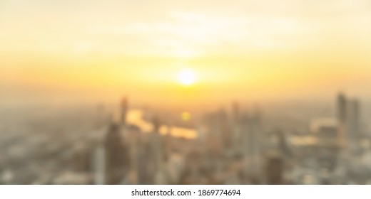 Rooftop Party Blur City Background Of Blurry Sunrise Or Happy Golden Hour Sunset Evening With Heatwave, Summer Sun Heat Wave, And Cityscape Buildings Skyline Backdrop For June Solstice 