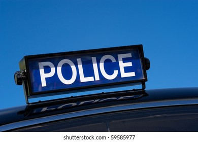 Rooftop Sign On A Vintage 1950's British Police Car