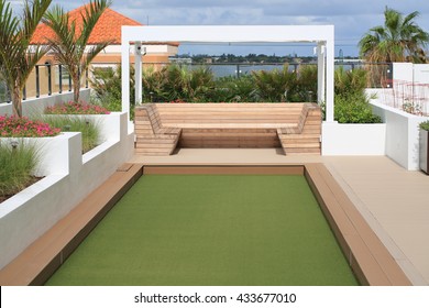 Rooftop Terrace With Bocce Ball Court, Using Artificial Turf.