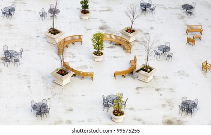 Rooftop Terrace Or Garden Of A City Highrise Building -- Overhead Top View