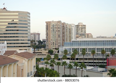 Rooftop View Of Buildings In Downtown Long Beach, California