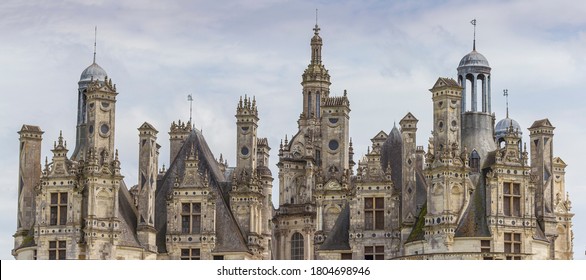 Rooftop View At The Enormous Impressive Towers Of Chateau Chambord Panorama