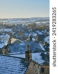 Rooftop view of Settle North Yorkshire in winter snow