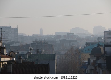 Rooftops In The Haze From Air Pollution, Belgrade, December 2019. 