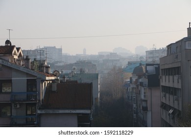 Rooftops In The Haze From Air Pollution, Belgrade, December 2019. 