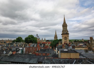Rooftops of Oxford city center in England on a cloudy day