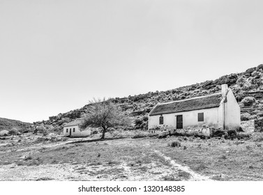 ROOIBOS HERITAGE ROUTE, SOUTH AFRICA, AUGUST 28, 2018: Farm Worker Houses On The Rooibos Heritage Route In The Western Cape Province Of South Africa. Monochrome