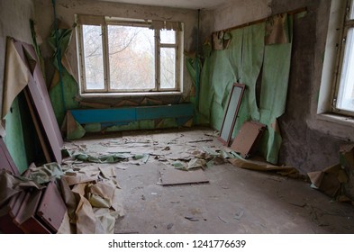 Room In 9-storey Apartment Building In Dead Abandoned Ghost Town Pripyat, Chernobyl Nuclear Power Plant Exclusion Zone, Ukraine