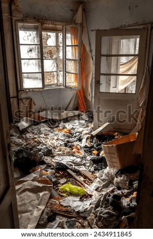 A room in an abandoned building full of debris in Lakatnik, Bulgaria.