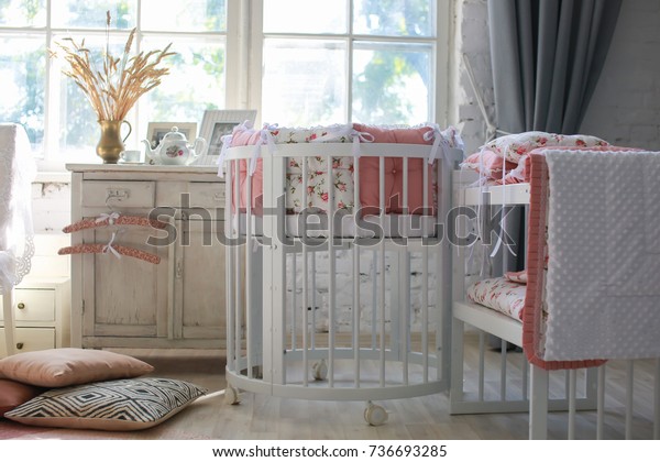 Room Baby Baby Round Crib White Objects Interiors Stock Image