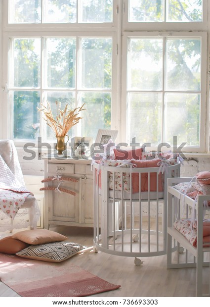 Room Baby Baby Round Crib White Royalty Free Stock Image