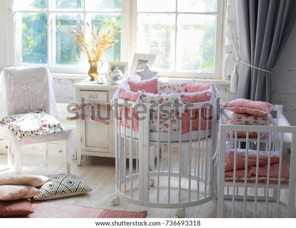 Room Baby Baby Round Crib White Stock Photo Edit Now 736693318