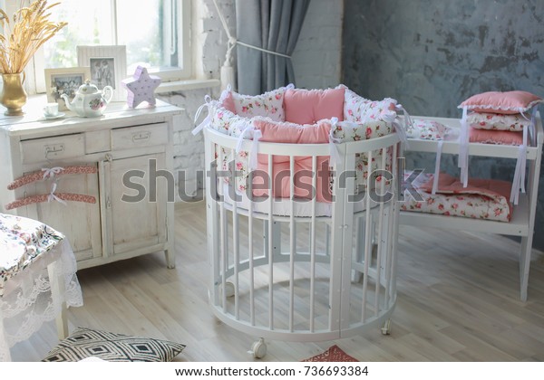 Room Baby Baby Round Crib White Stock Photo Edit Now 736693384