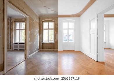 Room before renovation, empty flat interior in old building