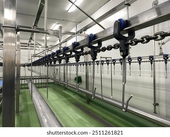 Room for butchering slaughterhouse poultry factory. Poultry processing plant line. Production of chicken meat. - Powered by Shutterstock