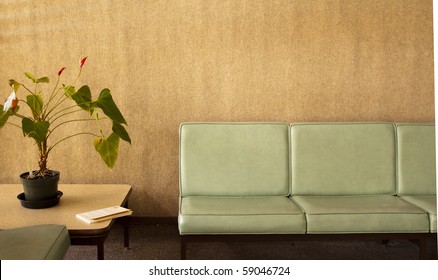 Room with chairs, potted plant and a book