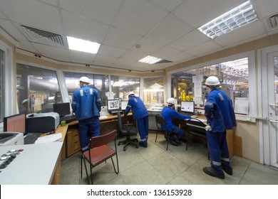 Room Of Control Devices In The Manufacturing Shop Of Plant