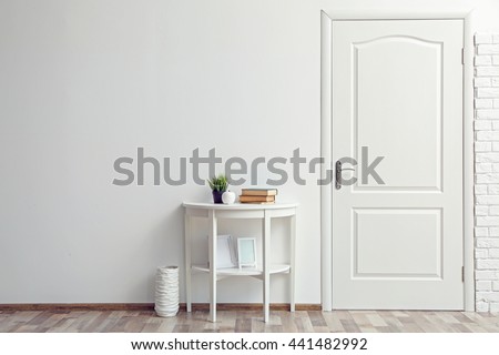 Room design interior with closed door