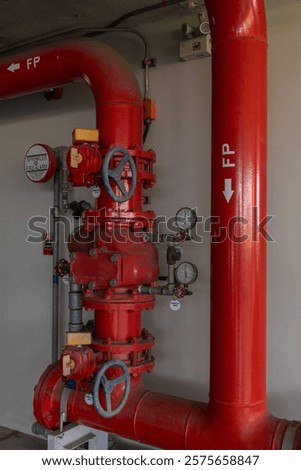 Room Fire suppression system installation with a alarm check valve. Fire suppression system and fire equipment Room.