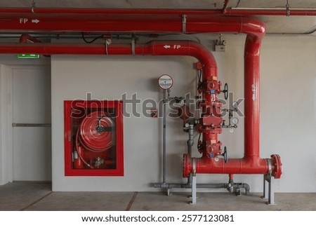 Room Fire suppression system installation with a alarm check valve. Fire suppression system and fire equipment Room.