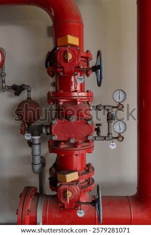 Room Fire suppression system installation with a alarm check valve. Fire suppression system and fire equipment Room.