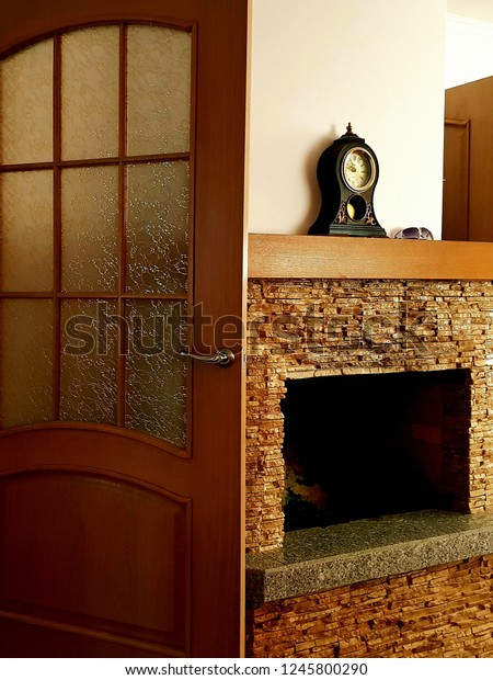 Room Fireplace Mantel Clock Stock Photo Edit Now 1245800290