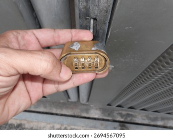 room gate with a pin code padlock